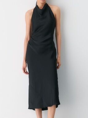 formal midi black dresses for women The Linen V-Neck Midi Dress